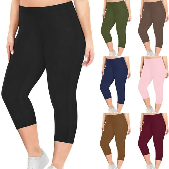 Meichang Plus Size Workout Capri Leggings for Women Elastic High Waisted Gym Athletic Crop Yoga Pants Slim Fit Stretchy Workout Leggings