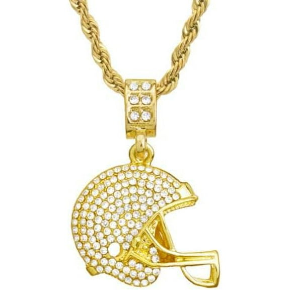 Iced Gold Plated Football Helmet Cubic Zirconia Pendant & 4mm 24" Rope Chain Hip Hop Fashion Necklace Set