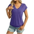 thumbnail image 2 of Karight Womens V Neck Cap Sleeve T Shirts Banded Bottom Top Loose Fit Short Sleeves Tee Casual Summer Basic Tops, 2 of 8