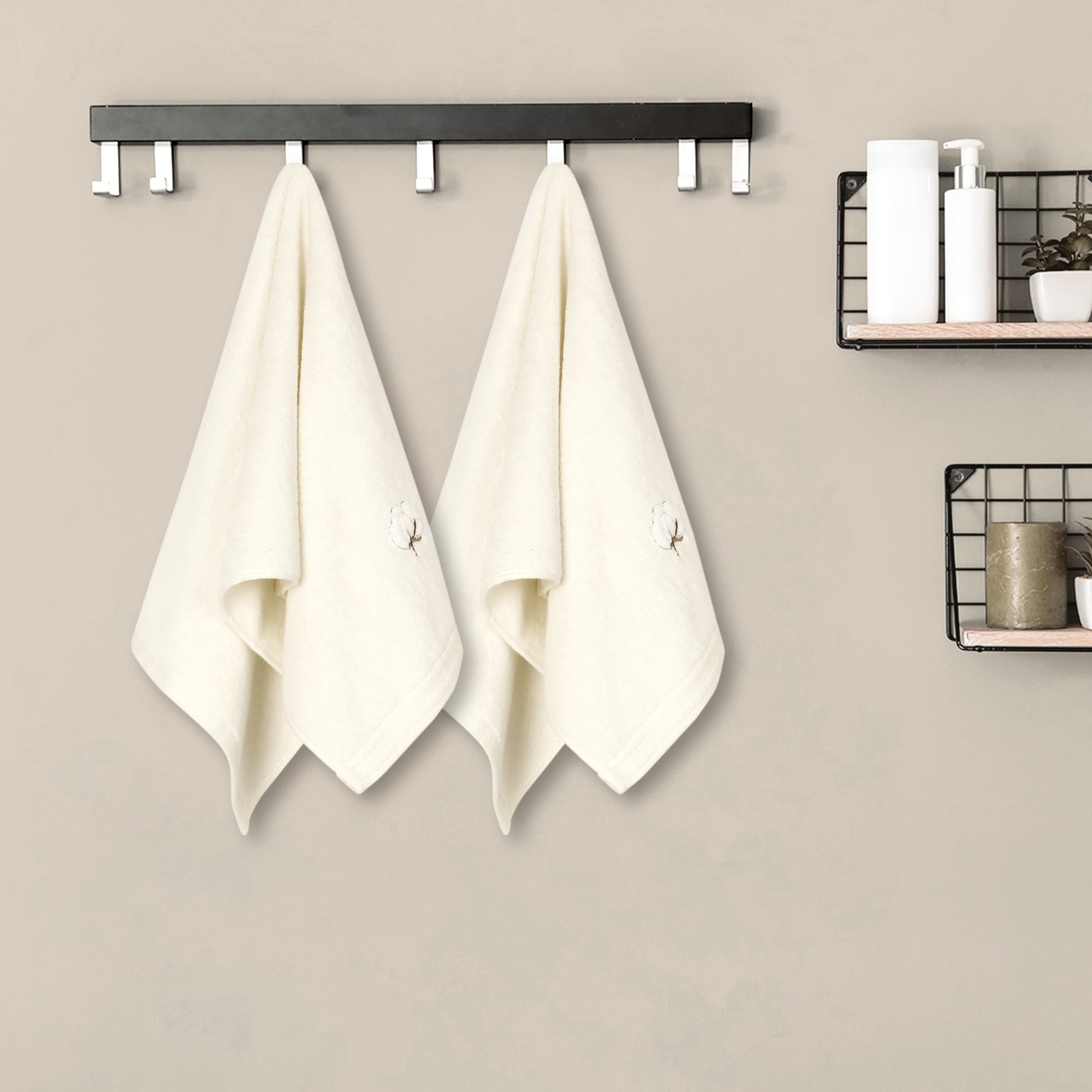 Unique Bargains Geometric Washcloths Set Cotton Bath Towels Low Lint Beige