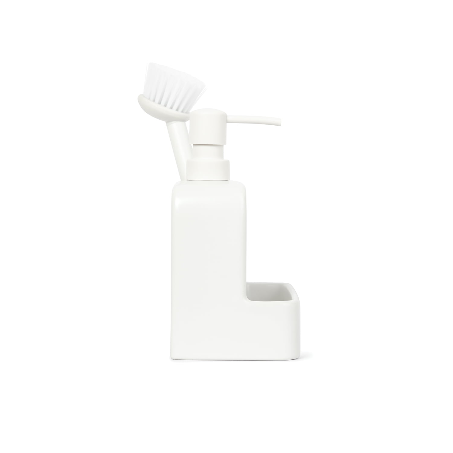 (3 pack) Mainstays Ceramic Liquid Soap Dispenser with Pump and Brush Holder, Kitchen Sink Dish Soap Dispenser Organizer for Sponge, Dish Brush and Cleaning Supplies, White