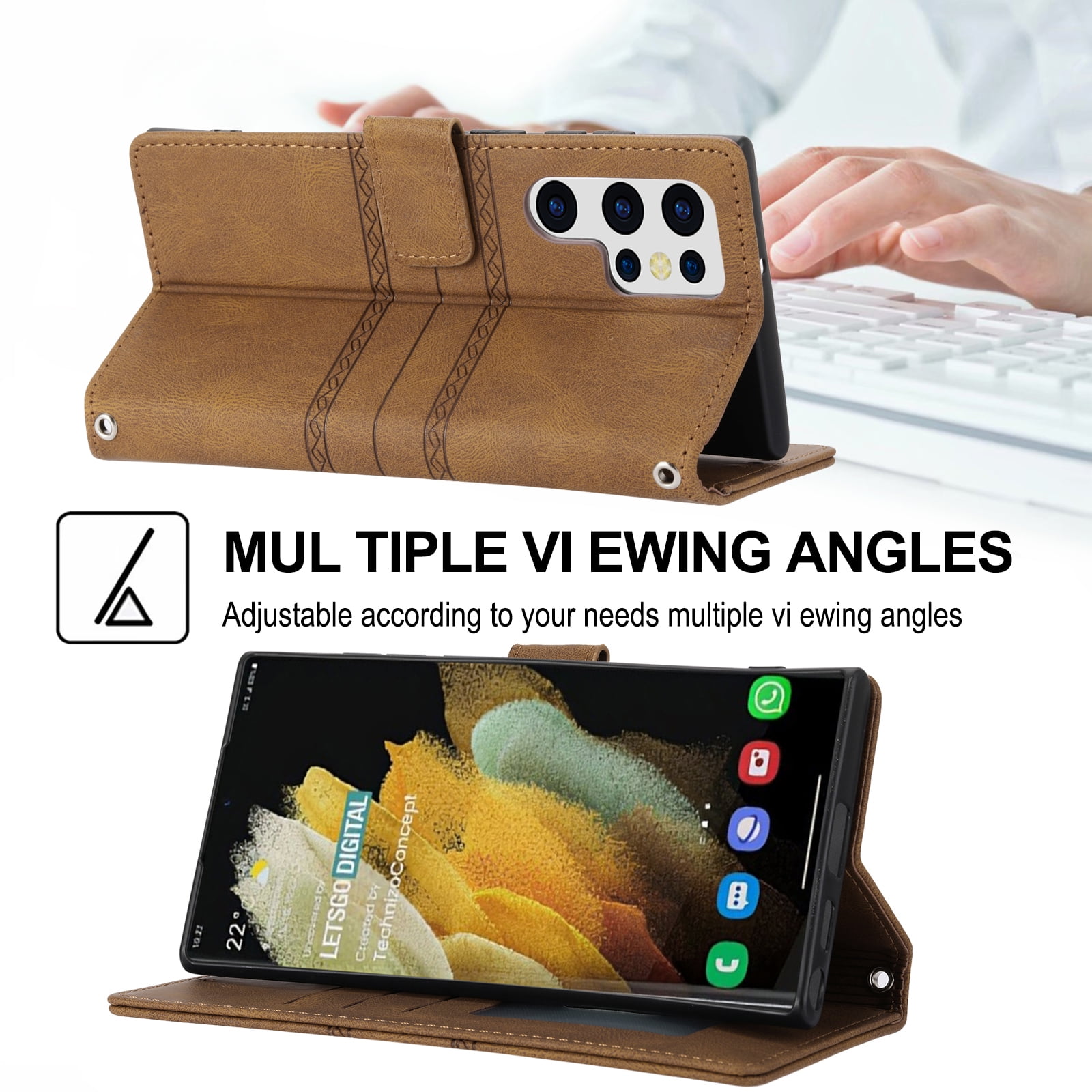 TECH CIRCLE Premium PU Leather Case for Samsung Galaxy S22 Ultra