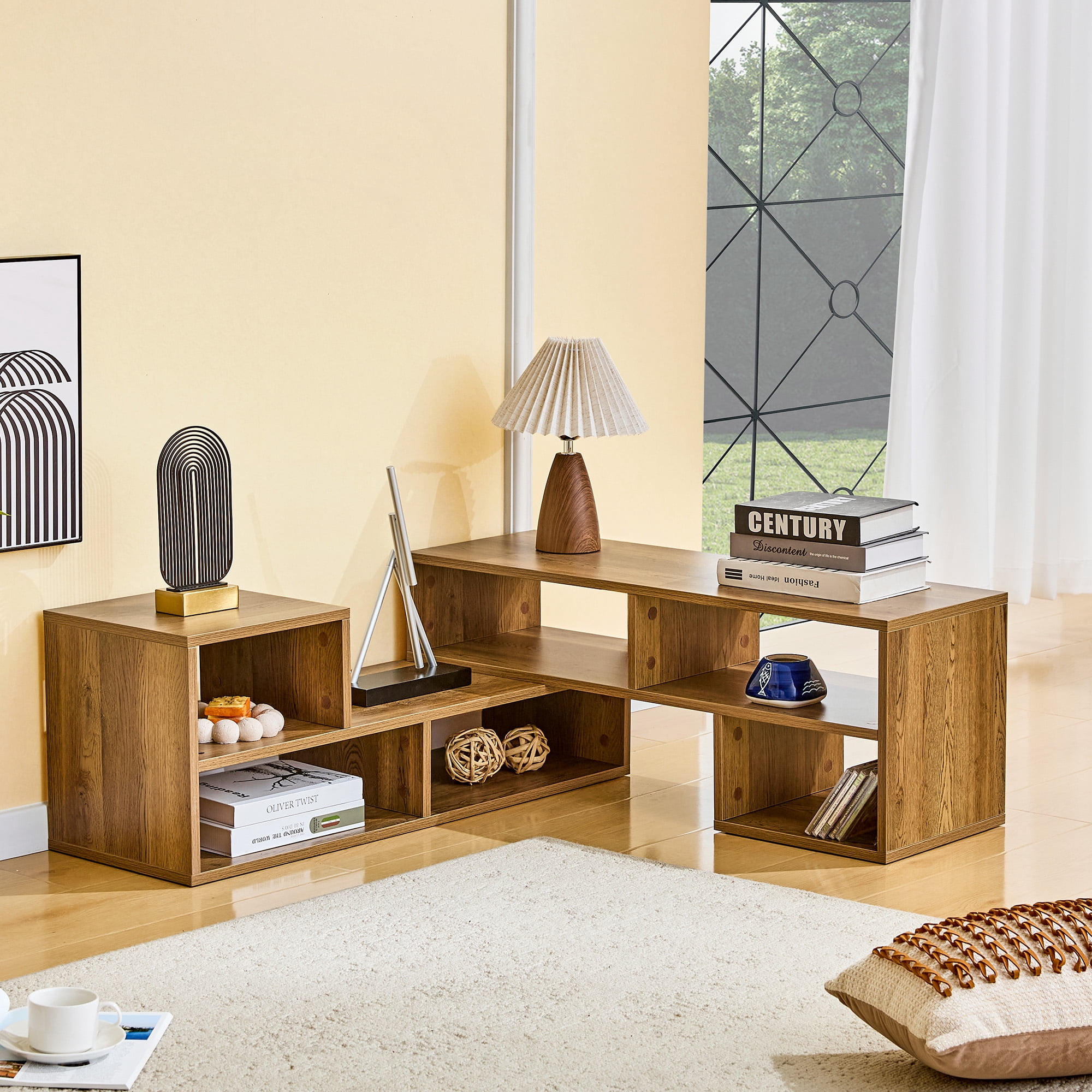 Modular Extendable TV Stand, Freestyle Combinable Media Console with Open Storage Cubbies, Waterproof Engineered Wood Adjustable Entertainment Center for Living Room Bedroom Apartment