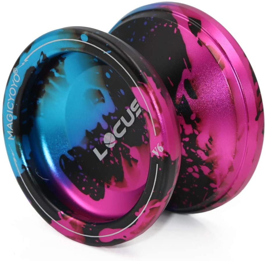 Red&Blue&Silver MAGICYOYO Ball V6 Locus Space Yoyo Aluminum Metal Responsive Yoyos Ball Bearing for Kids Beginners Learner with Bag Glove 5 Strings 