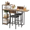 thumbnail image 5 of 3-Piece Dining Table Set for 2, Expandable Bar Table and Chairs Set, with Storage Shelves and Wine Rack, for Living Room, Apartment, Brown, 5 of 10