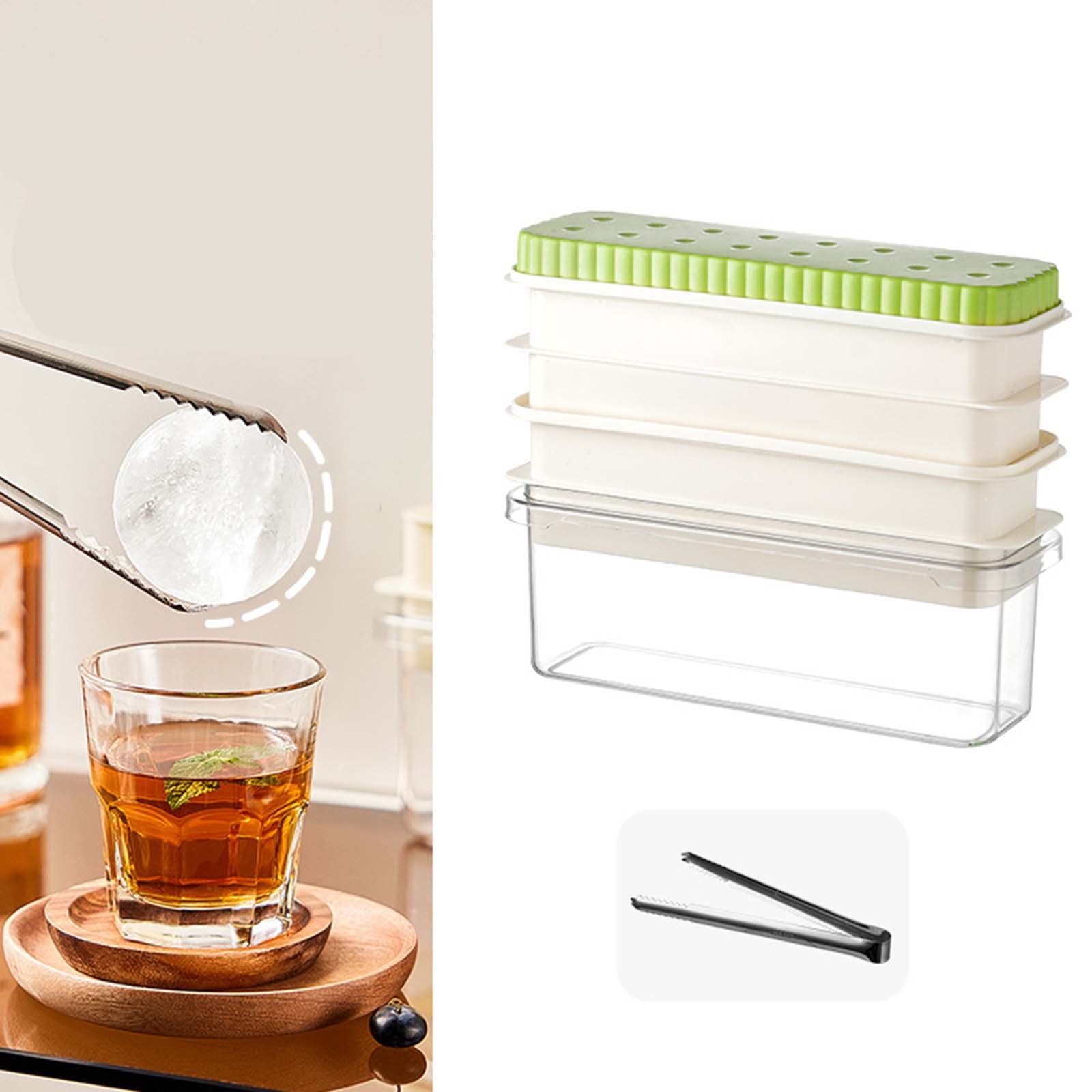 Round Ice Ball Maker with Storage Box & Ice Tongs – BPA-Free Plastic, Easy Release Whiskey Ice Mold for Cocktails, Dishwasher Safe & Odor-Proof (Home Bar Essential) B