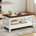 thumbnail image 2 of DWVO Farmhouse Coffee Table with Storage, 2-Tier Thicken Wood Accent Cocktail Center Table for Living Room, Brown, 2 of 6