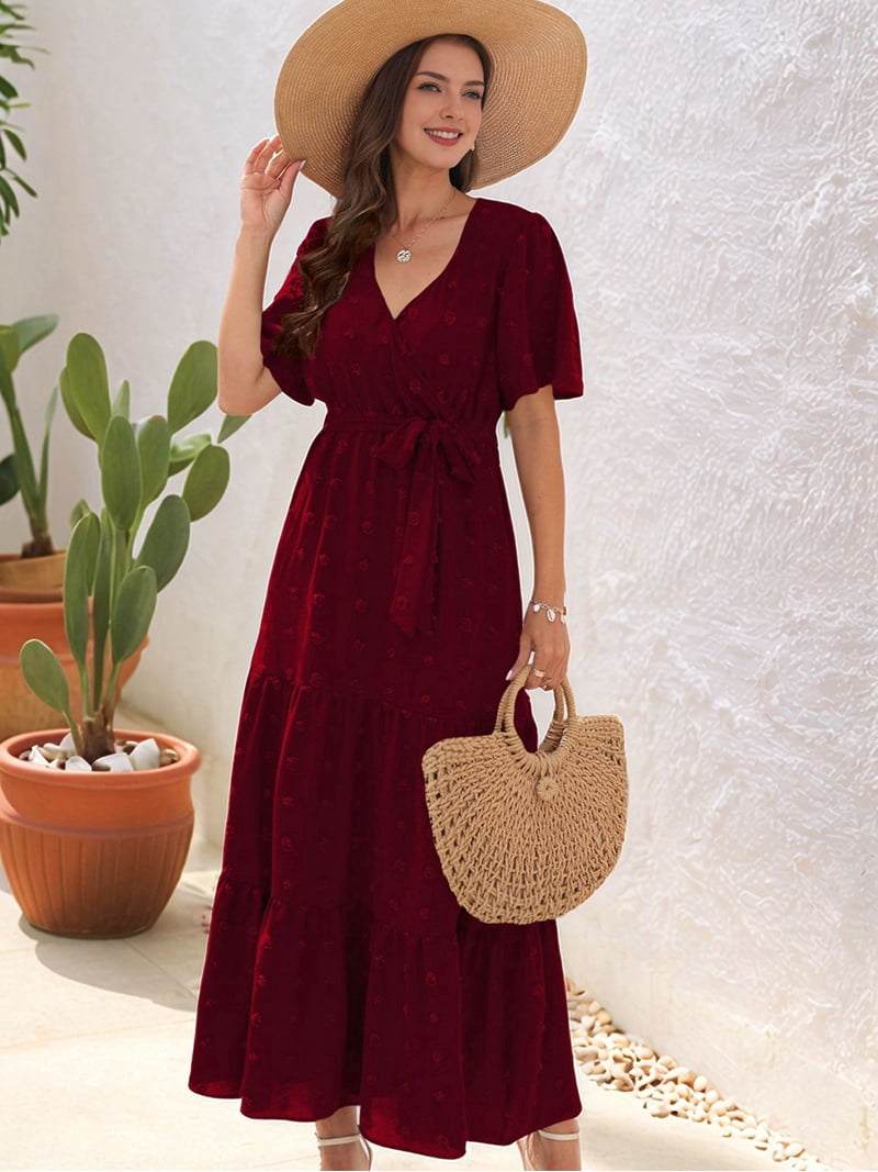 Boho Dot Summer Maxi Dresses for Women Wrap V Neck Short Sleeve Long Flowy Church Wedding Guest Dress Red XXL - Walmart.com Boho Dot Summer Maxi Dresses for Women Wrap V Neck Short Sleeve Long Flowy Church Wedding Guest Dress Red XXL - Walmart.com