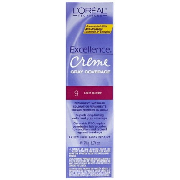 L'Oreal Excellence Creme Permanent Hair Color, Light Blonde #9, 1.74 oz (Pack of 6)