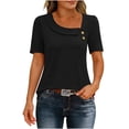thumbnail image 1 of Tops de Mujer Casual Color Sólido Manga Corta Botón, Blusa Elegante para Primavera Verano Diario, 1 of 6