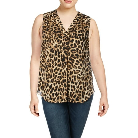 Vince Camuto Womens Plus Leopard Rumple V-Neck Animal Print Shell