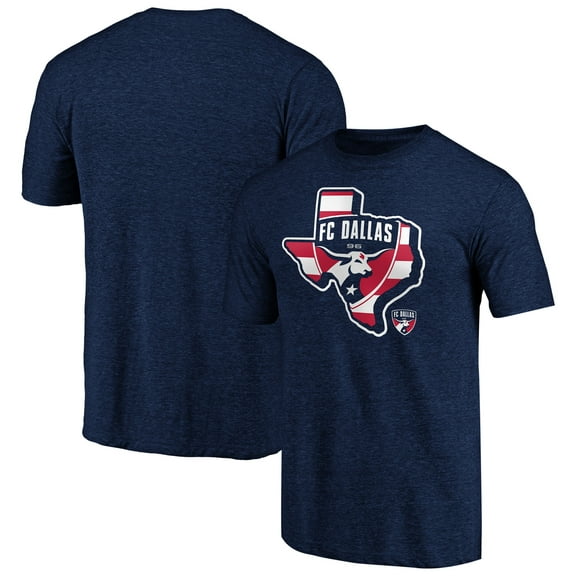 Men's Navy FC Dallas Hometown Collection States Stripes Tri-Blend T-Shirt