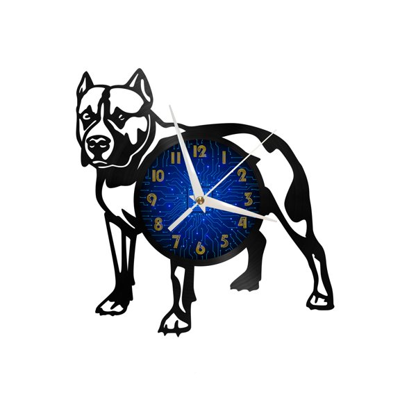 Pit bull dog Vinyl Record Wall Clock for Kitchen Wall Decor Wall Art Gift for Lover Gift Idea for a Best Friend(B)