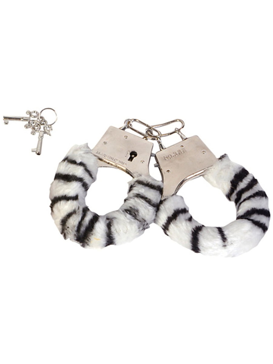 Soft Steel Fuzzy Zebra Furry Handcuffs Hand Cuffs