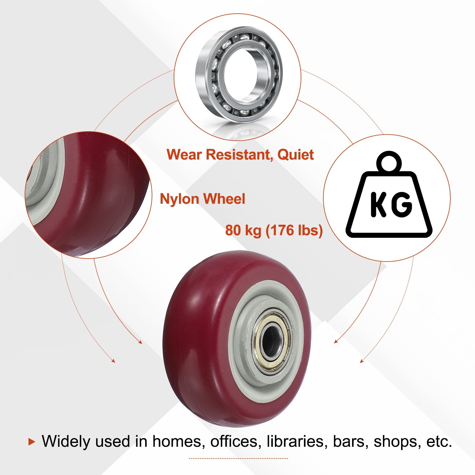 Uxcell Push Cart Wheels Replacement Nylon Rolling Casters Wheel with Bore for Furniture Platform Trucks Shopping Cart 3 Inch
