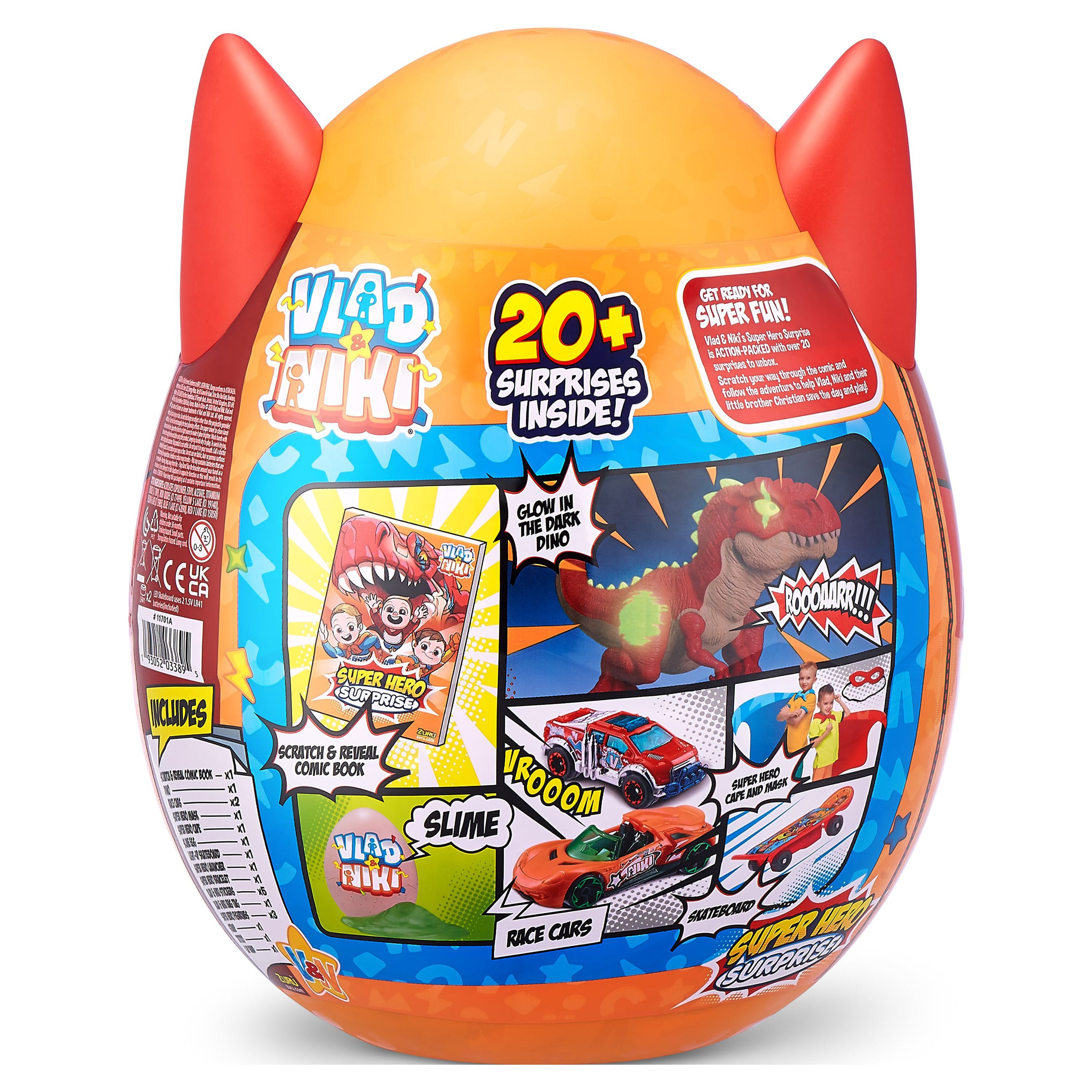 Walmart Exclusive Vlad & Niki Superhero Surprise Egg (Red) with Glow In The Dark Dinosaur, Novelty & Gag Toys - image 3 of 9