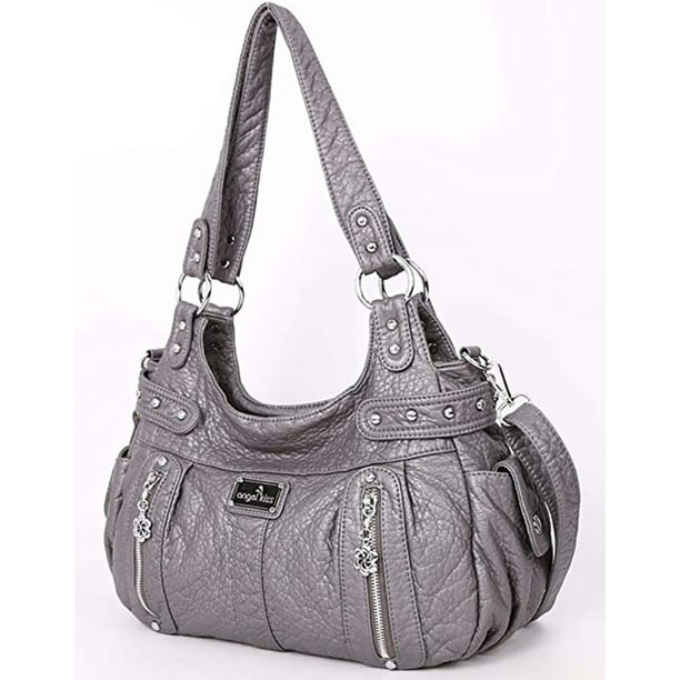 Zzfab Double Compartments Washed Leather Purse Soft Leather Shoulder