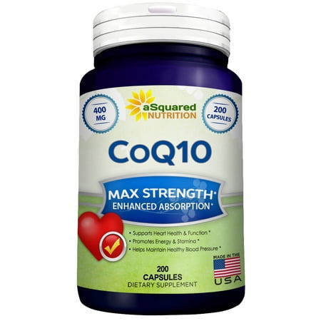 aSquared Nutrition CoQ10 (400mg Max Strength, 200 Capsules) - High Absorption Coenzyme Q10 Ubiquinone Supplement Pills, Pure CO Q-10 Enzyme Vitamin, COQ 10 for Healthy Blood Pressure & (Best Supplements For High Blood Pressure)