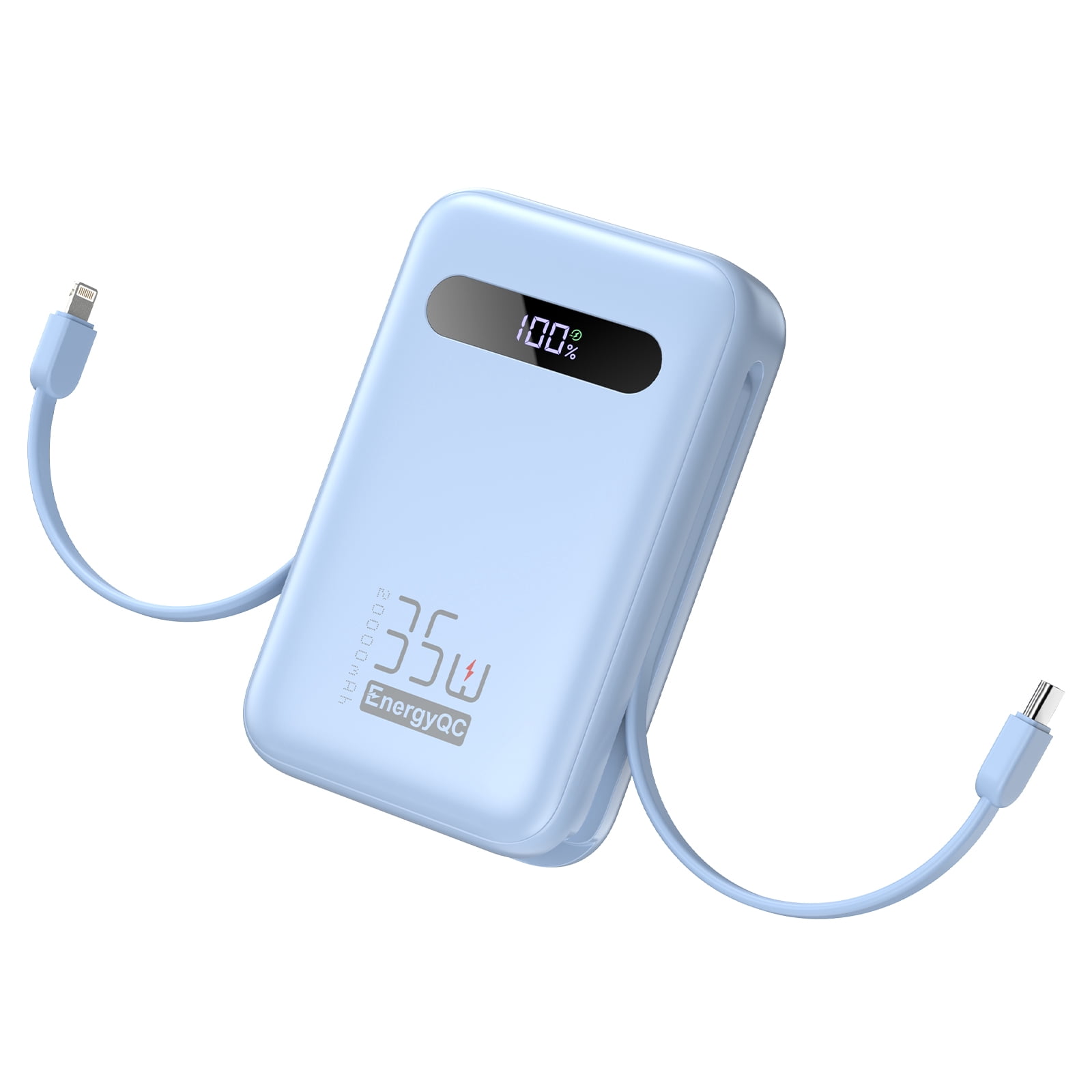 20,000mAh Power Bank, 35W PD 3.0+QC 4.0 Fast Charging Portable Charger with Built-in USB-C in&Out Cables, Blue