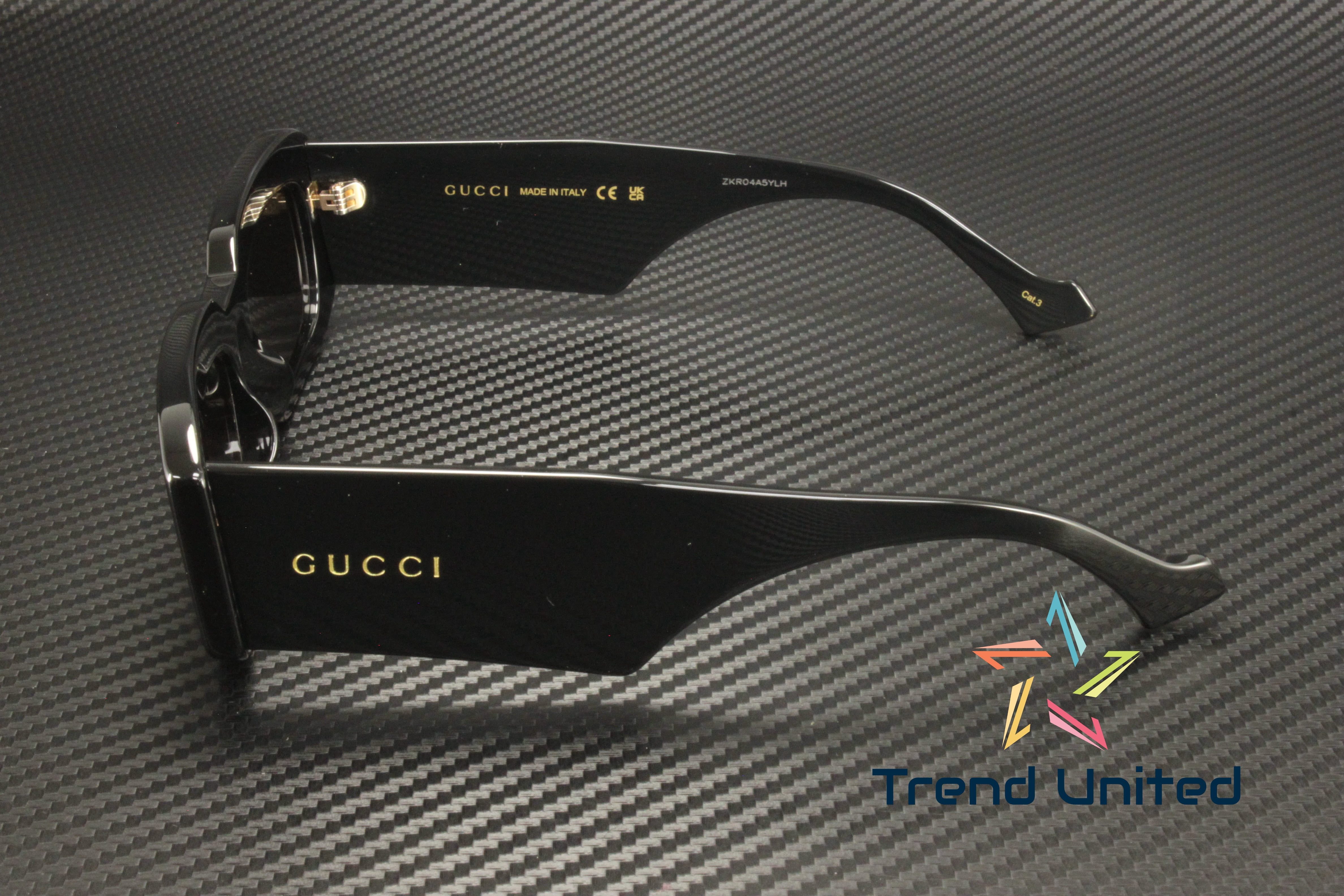 GUCCI GG1426S 001 Rectangular Squared Acetate Black Grey 54 mm Men's Sunglasses