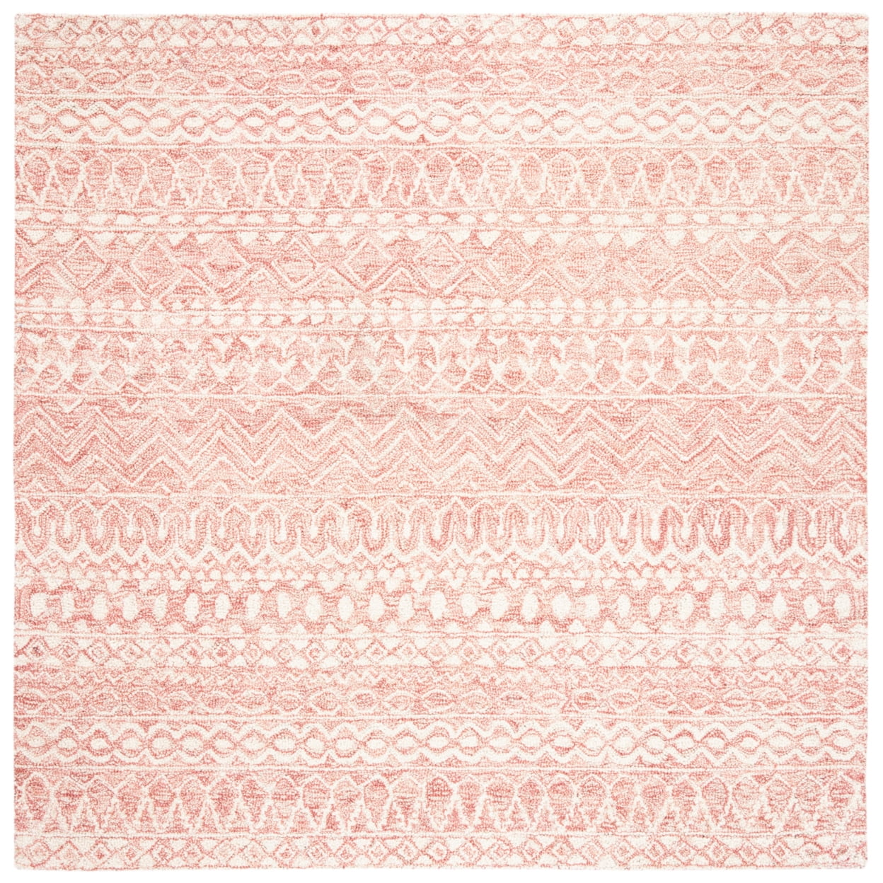 SAFAVIEH Micro-Loop Daithi Geometric Aztec Wool Area Rug, Pink/Ivory, 5' x 5' Round
