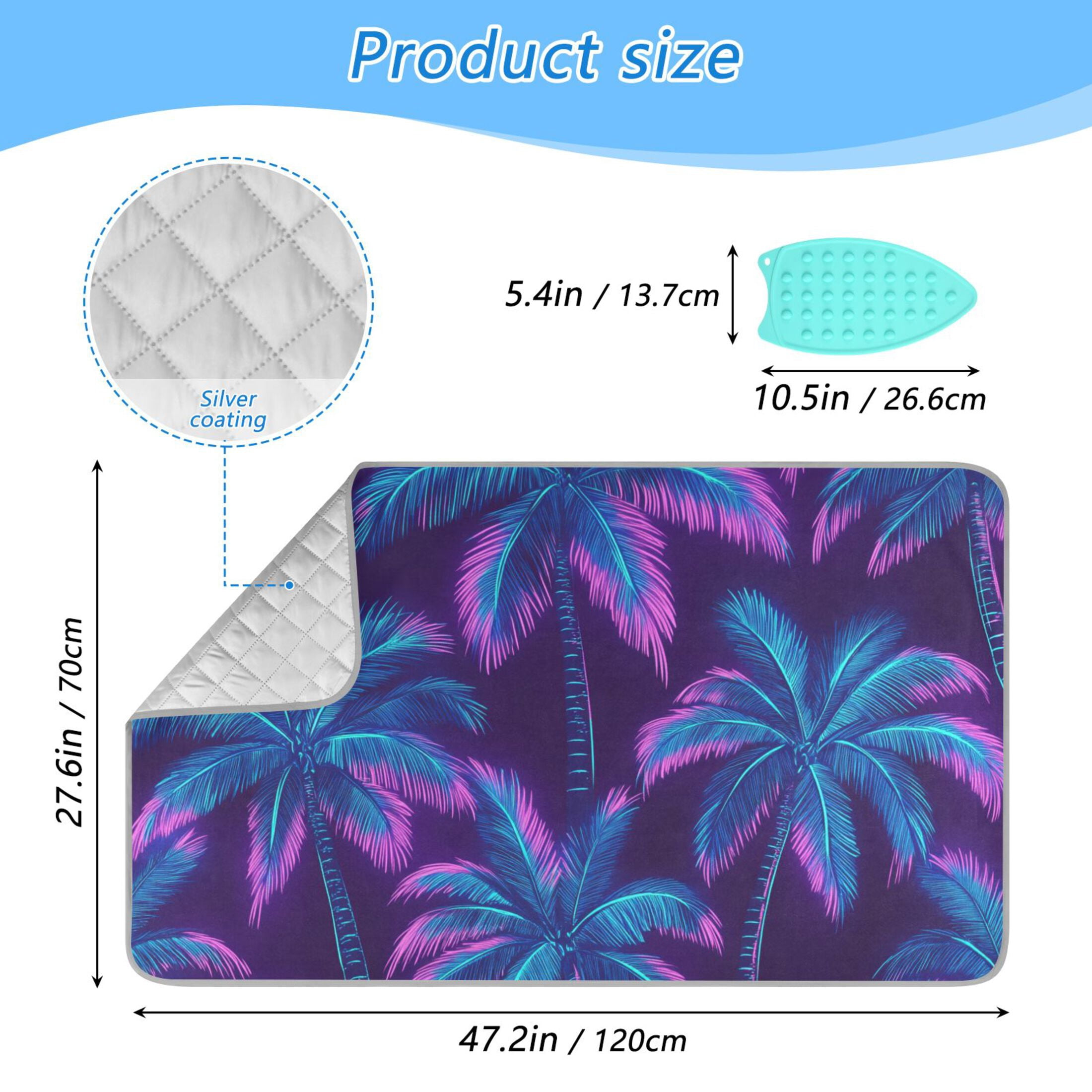 Neon Colored Coconut Trees Ironing Mat Blanket Portable Travel Ironing Pad Heat Resistant Pad 47.2" x 27.6”