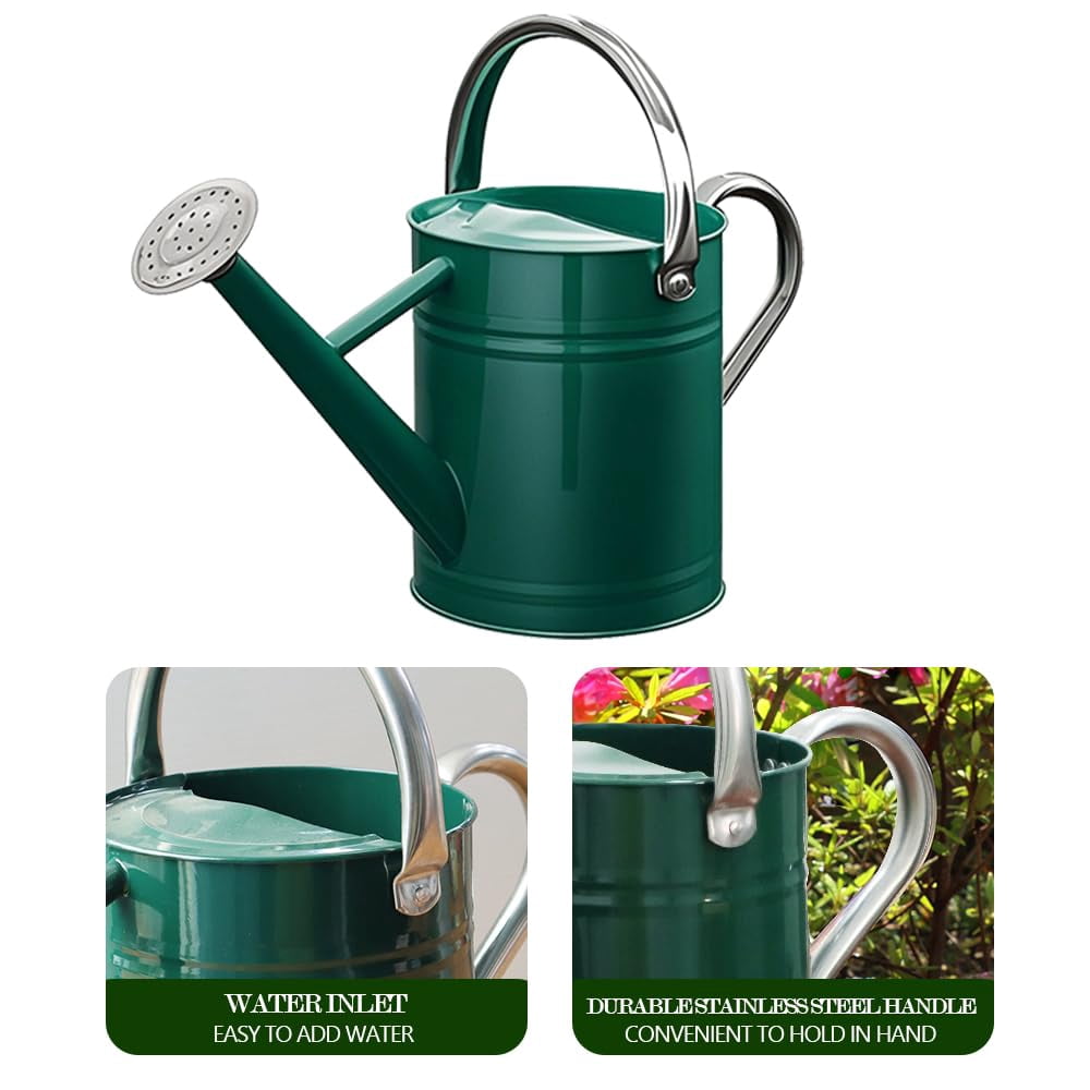 Metal Watering Can for Outdoor and Indoor Plants, Watering Can Decor, 1 Gallon - 005 GREEN STAINLESS STEEL HANDLE