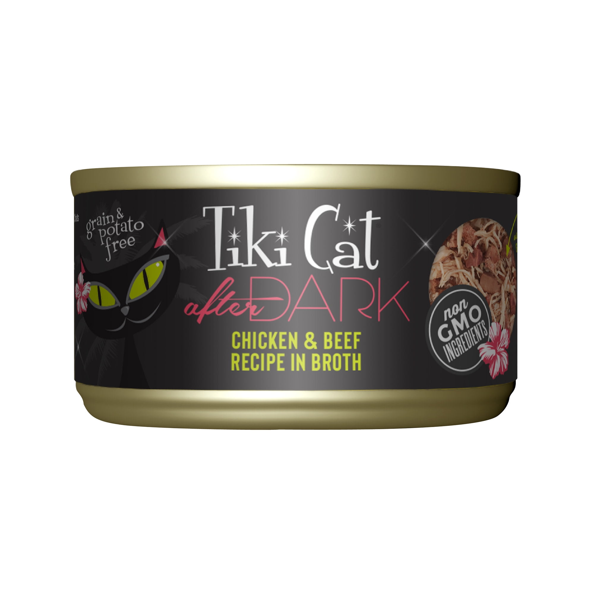 (6 pack) Tiki Cat After Dark Whole Foods Wet Cat Food, Chicken & Beef, 2.8 oz. Can