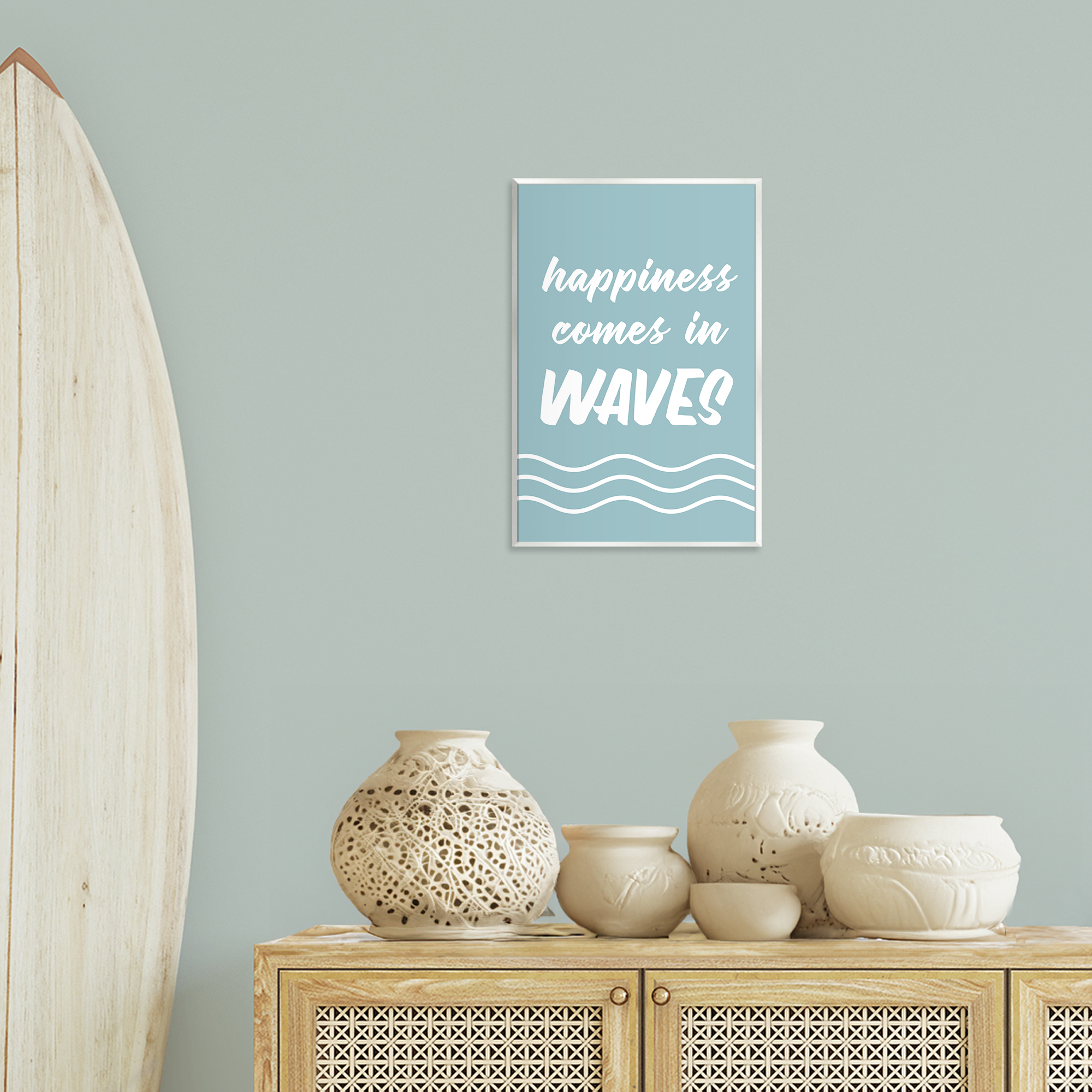 Stupell Industries Happiness In Waves Typography Painting Unframed Art Print Wall Art, 13 x 19