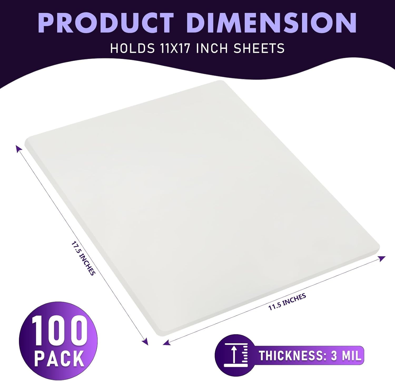 Laminating Sheets, 100 Pack Laminating Pouches Holds 11 x 17 Inch Sheets, 3 Mil Laminate Sheets 11.5 x 17.5 Inch for Laminator, Clear Thermal Laminating Pouches with Round Corner (100)