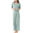 thumbnail image 6 of XuJwPNcy 2 Piece Womens Pajama Sets Short Sleeve Crew Necktop with Long Pajama Pants Soft Nightwear Pj Sets Lounge Sets for Women, 6 of 7