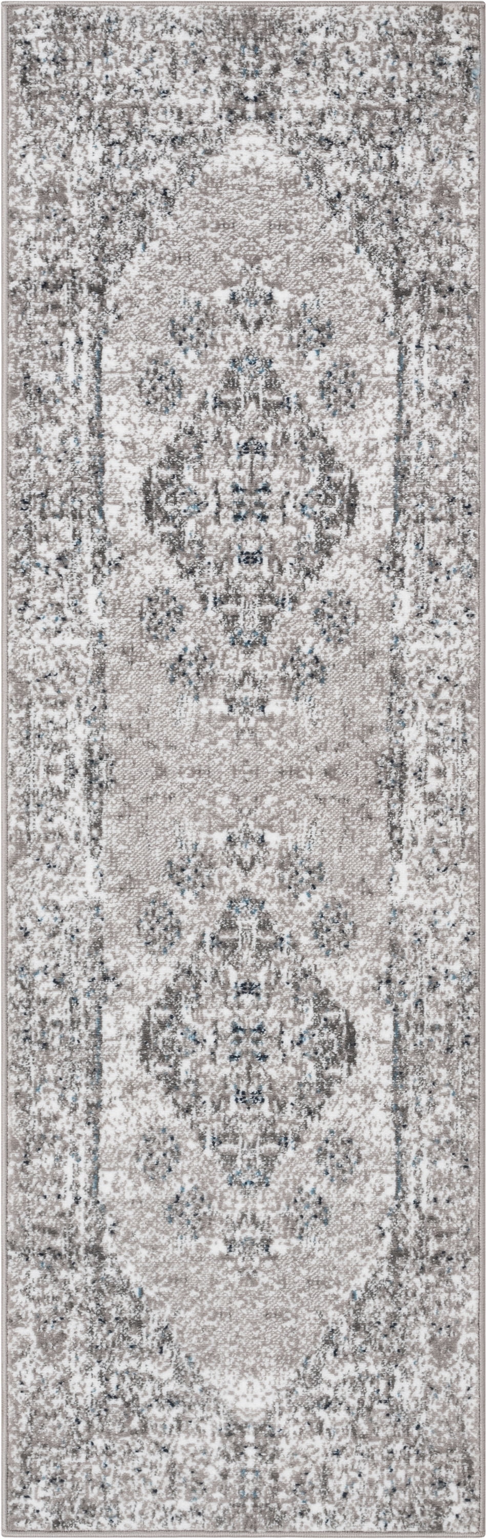 Well Woven Tresse Ivory Grey Traditional Oriental Medallion Floral Runner Rug 2x7 (2'3" x 7'3")
