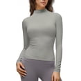 thumbnail image 2 of Posijego Mock Neck Long Sleeve Shirts for Women Plain Basic T-Shirts Slim Spring Trendy Going out Crop Tops Solid Color, 2 of 9
