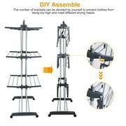 Foldable Drying Hanger, iMountek 3-Tier Foldable Rolling Drying Rack Laundry Clothes Storage Hanger with Dual Side Wings