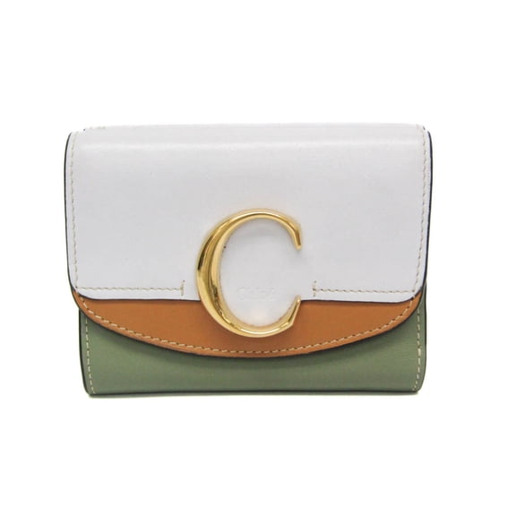 Pre-Owned Chlo Chloe C Compact Wallet Women's Leather Wallet (tri-fold) Beige,Green,Light Gray