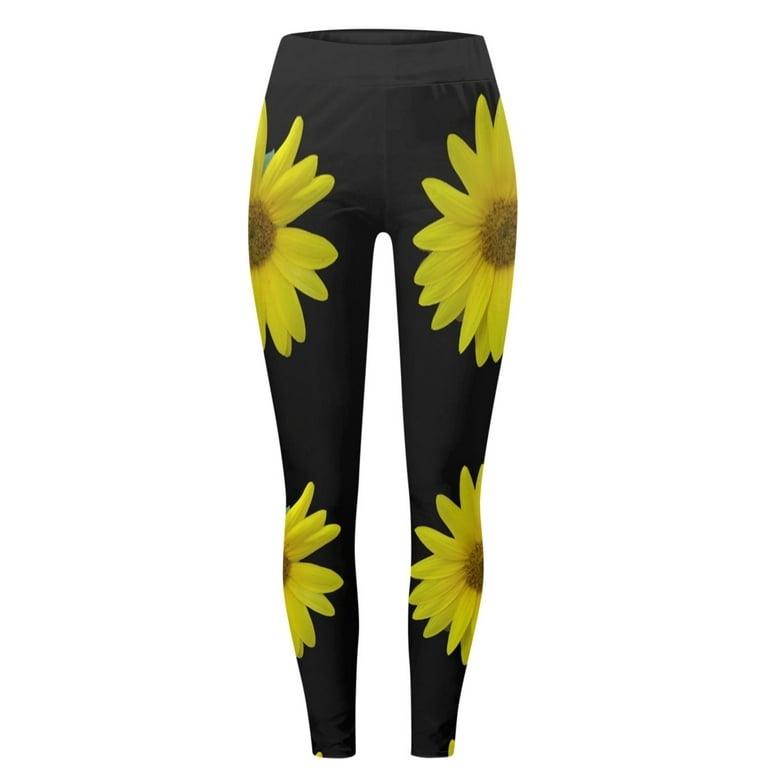 Women Sunflower Print Tights Leggings Control Yoga Sport Leggings