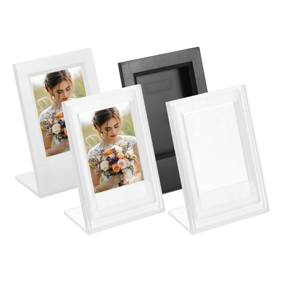 4 Pcs Mini Picture Frames 3.8 x 2.7 Inch Photo Frame, Black/White & Transparent