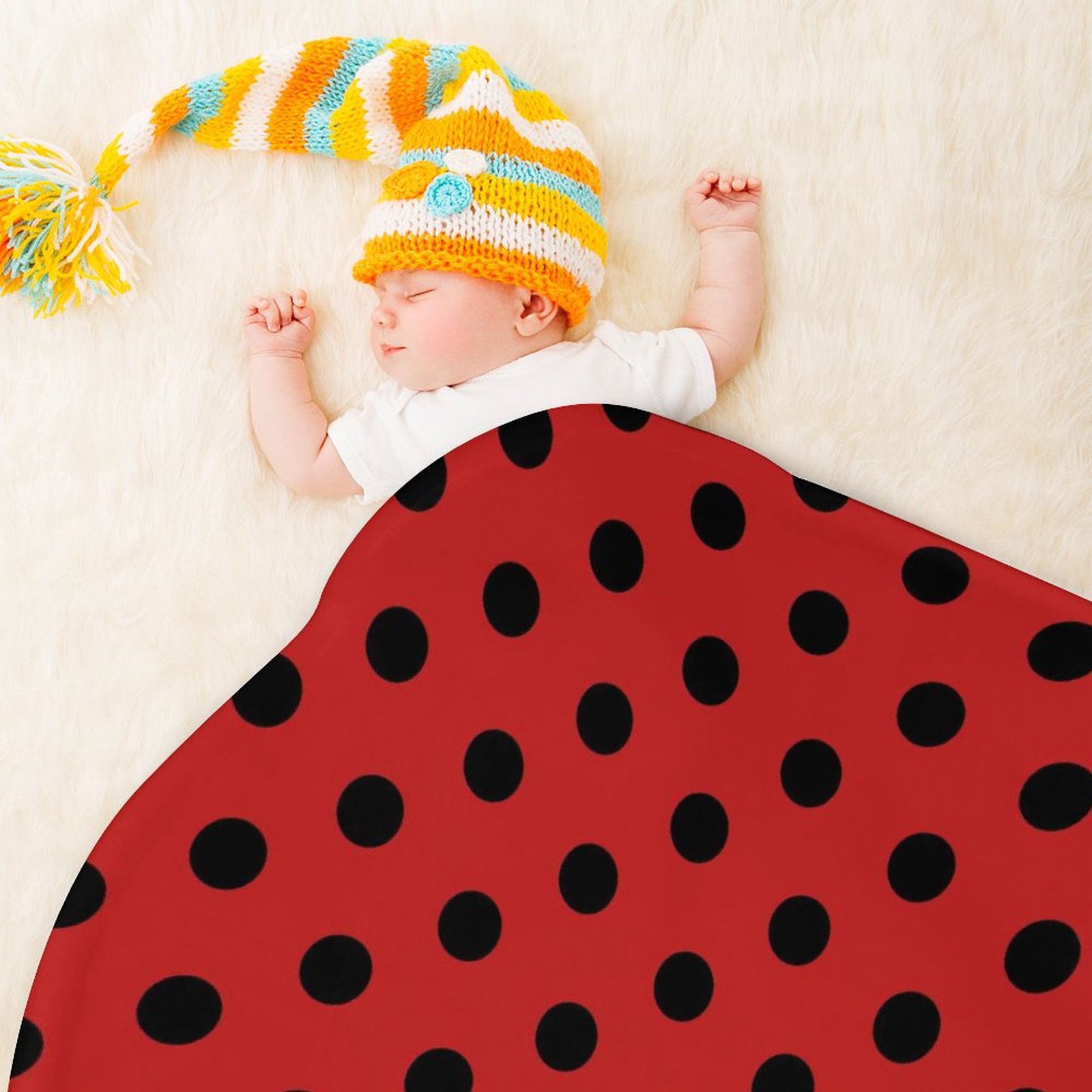 Black Polka Dots On Red Background Winter Warm Flannel Baby Swaddles 