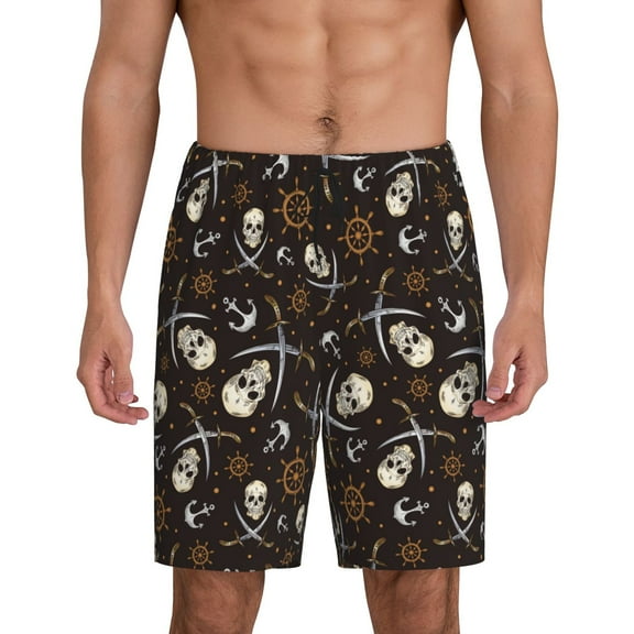 Kdxio Pirate Skulls Print Mens Sleep Shorts Bottoms Soft Comfy Pajama Wear Pants with Drawstring Pockets