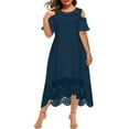 thumbnail image 1 of FAVIPT Robe d'Été pour Femmes Décontractée Grande Taille Coupe Ample Robe en Dentelle Manches Courtes Col Rond Robe Patchwork à Volants Élégante 2025 Marine,TTG, 1 of 5