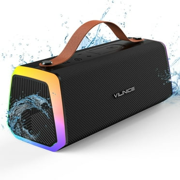 VILINICE Bluetooth Speaker, IPX6 Waterproof Portable Wireless Speaker Outdoor with Handle, RGB Lights, Dual Drivers for Deep Bass & Stereo Sound