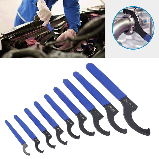Shock Spanner Hook Wrench, Coilover Wrench High Strength Non Slip Handle Comfortable 9PCS Set S2 Tool Steel Heat Treatment Process 9 Sizes for Automotive
