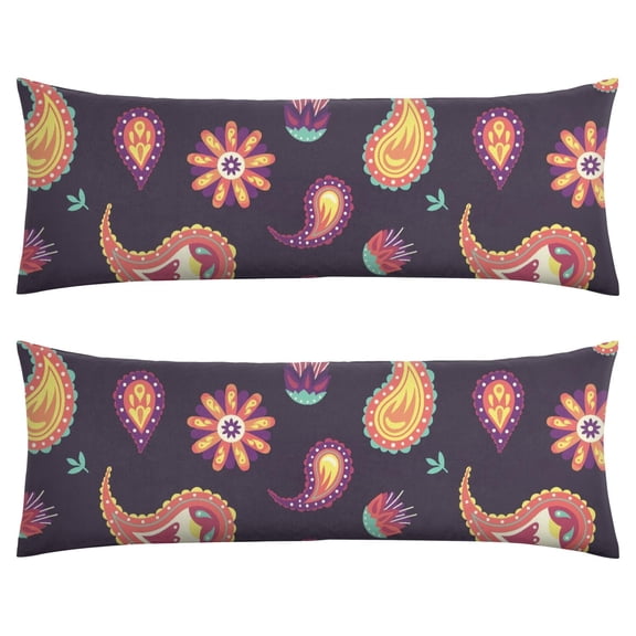 Ethnic Paisley Body Pillow Cover 20x54 - Colorful Retro Long Pillow Case with Invisible Zipper, Stretchy & Durable Fabric for Maternity or Decor