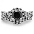 thumbnail image 3 of 1.60 Carat (ctw) 10K White Gold Round Black & White Diamond Ladies Halo Style Bridal Engagement Ring Matching Band Set, 3 of 4