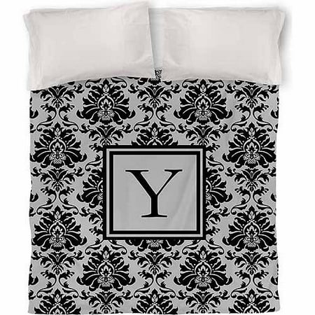 IDG Damask Monogram Duvet Cover, Black and Grey