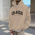 thumbnail image 2 of MIASHUI Men's City Name Letter Print Hoodie Long Sleeve Pullover Drawstring Hood Casual Streetwear Top Khaki,XL, 2 of 5