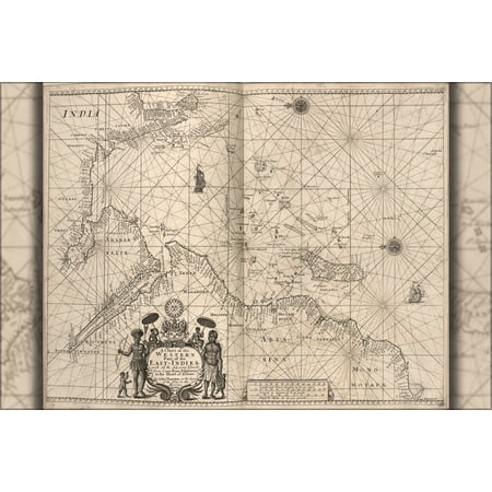 24"x36" Gallery Poster, map Chart of Western East Indies india africa 1700