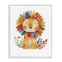 Stupell Industries Rainbow Blooms Lion Animals Painting White Framed Art Print Wall Art, 24 x 30