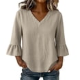 thumbnail image 6 of Womens Gauze Tops Ruffle 3/4 Length Sleeve V Neck Shirts Dressy Casual Blouses Summer Cute Vacation Tops, S, 6 of 7
