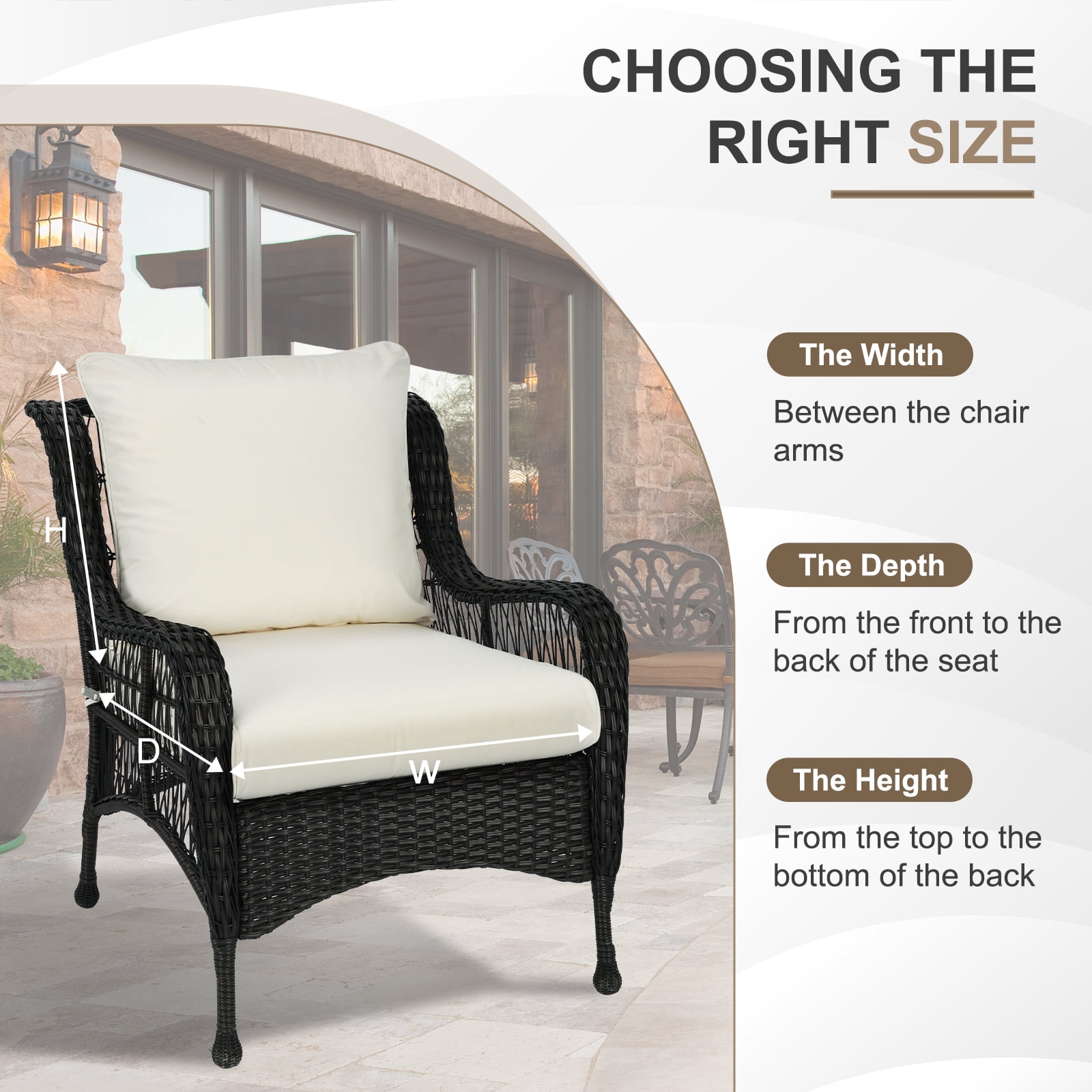 BPS 19x19 Inch Outdoor Deep Seat Cushion Set, Waterproof Patio Furniture Cushions with Adjustable Straps & Removable Cover for Patio, Deck, or Garden, Ivory White